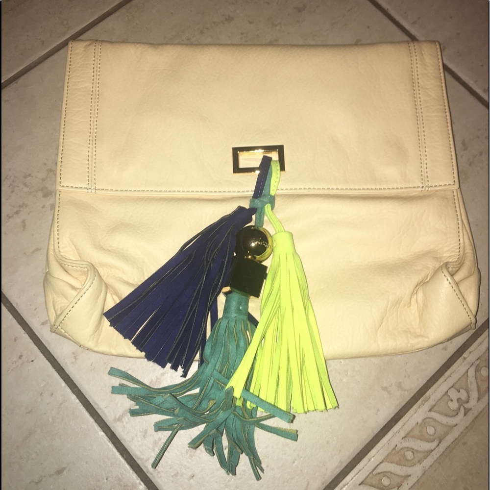 DEUX LUX Ivory Clutch w/ tassles